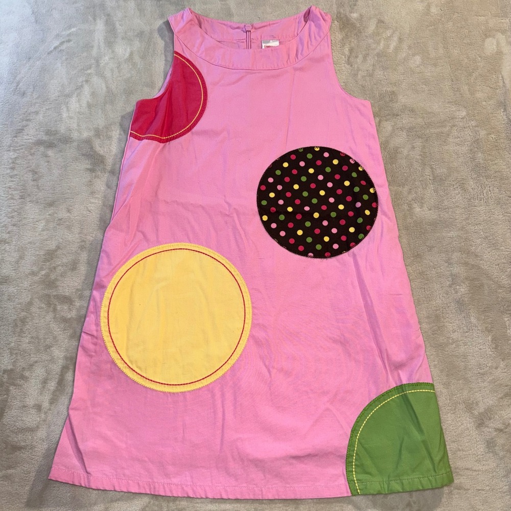 Gymboree Girls Pink Polka Dot Applique A-Line Dress Y2K 2008 Sleeveless Size 7